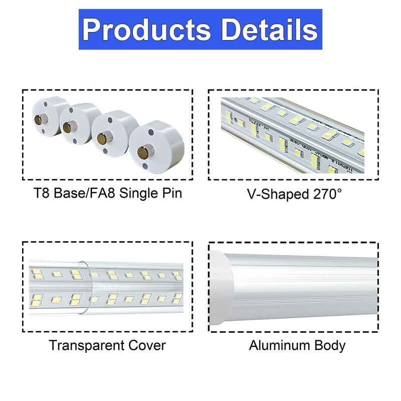 12Pack 8Ft Single Pin Led Workshop Lights 8' FA8 Bulbs 144W 18000Lm 6500K Clear gallery