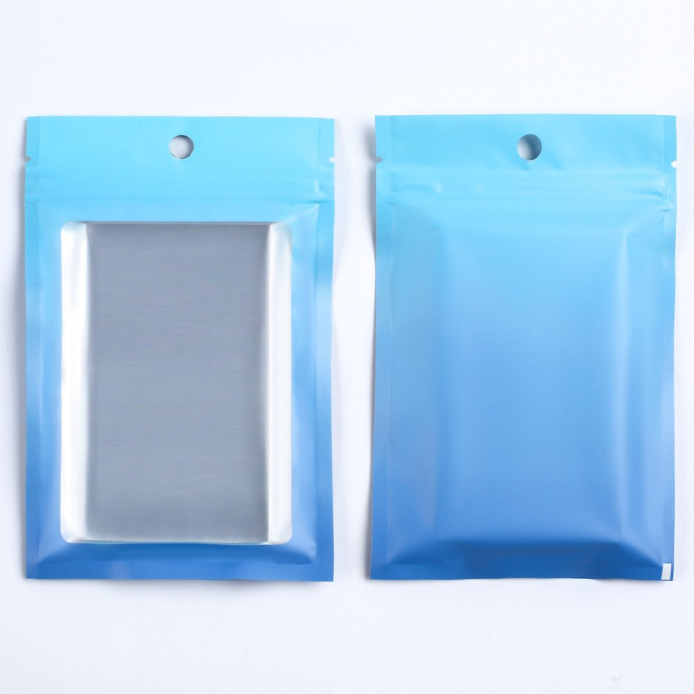 100/200/500 Gradient Blue Window Flat Resealable QuickQlick Bags with Hang Hole