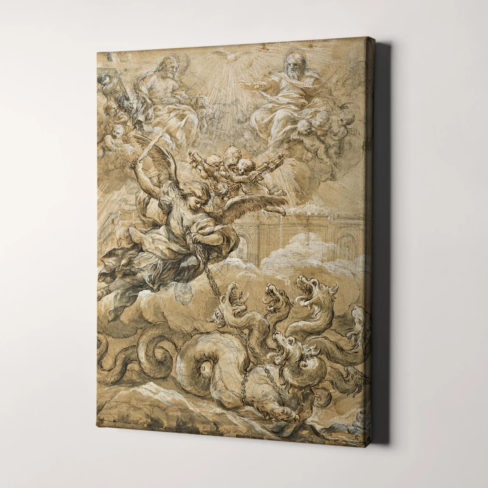 The Holy Trinity with Saint Michael Conquering the Dragon Canvas Wall Art Print gallery
