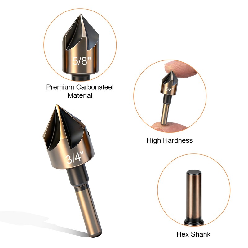 5x HSS Countersink Drill Bits 82° 1/4"-3/4" For Deburring Chamfering Flush Screw gallery