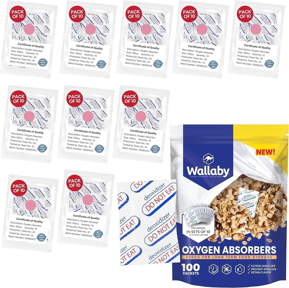 300cc Oxygen Absorbers 100ct with Indicator for Long Term Food Storage Mylar Bag