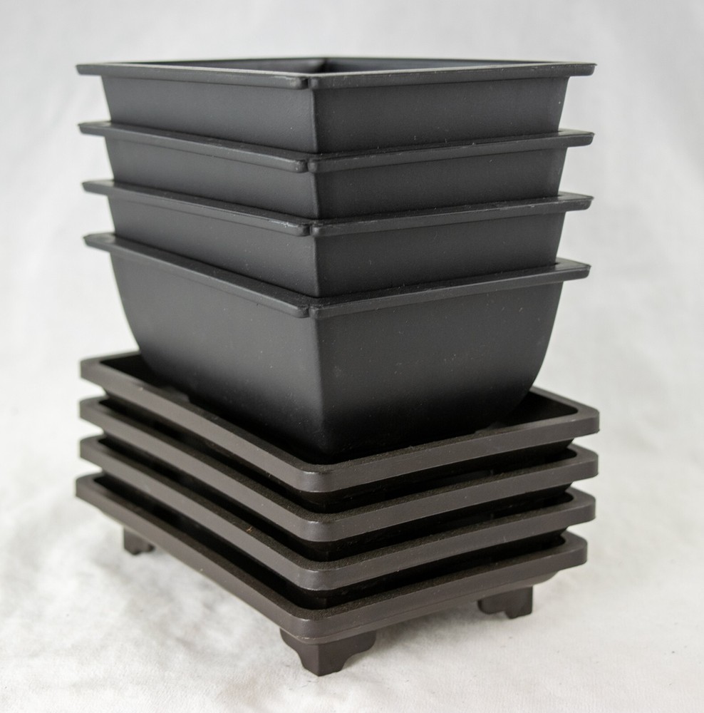 4 Sets Plastic Cactus Succulent Planter Bonsai Training Pot + Tray 5"x 3.5"x 2"