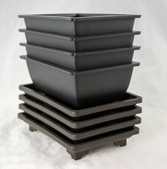 4 Sets Plastic Cactus Succulent Planter Bonsai Training Pot + Tray 5″x 3.5″x 2″