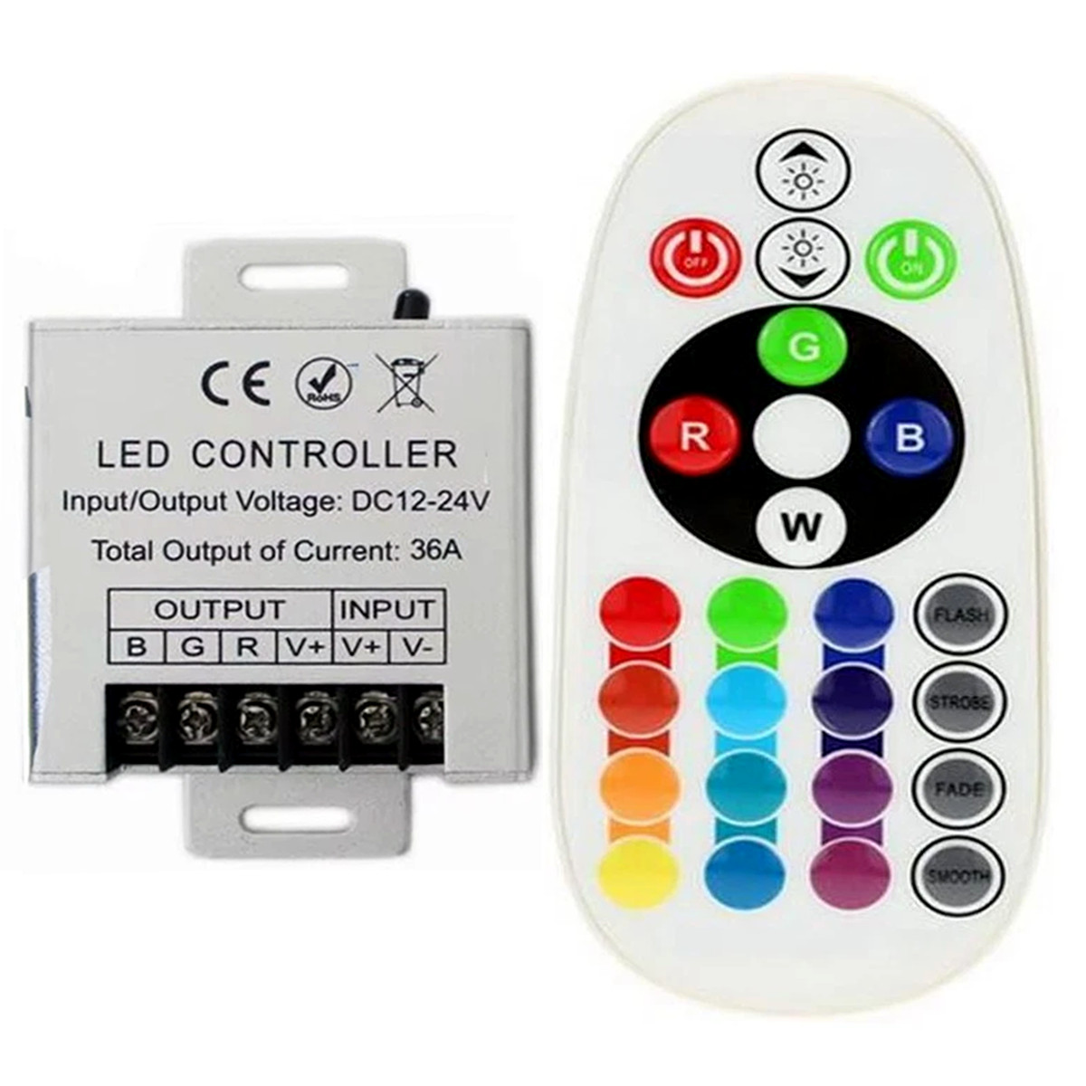 DC 12V-24V 36A Controller + 24Key RGB Remote Controller For 3528 5050 LED Lights gallery