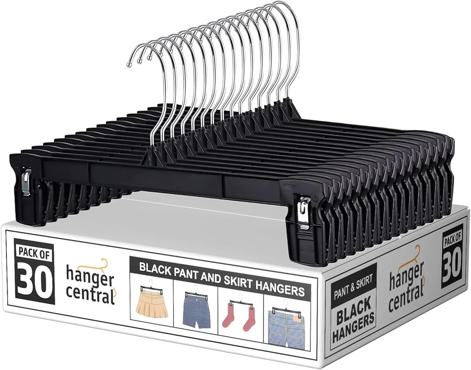 30 Pack Pants Hangers – 10 Inch Slim Plastic Clothes Hangers with Clips for Skir gallery