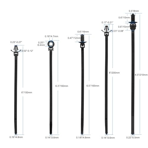 Automotive Installation Push Mount Cable Zip Ties Assorted Sizes, 110 PCS Black gallery