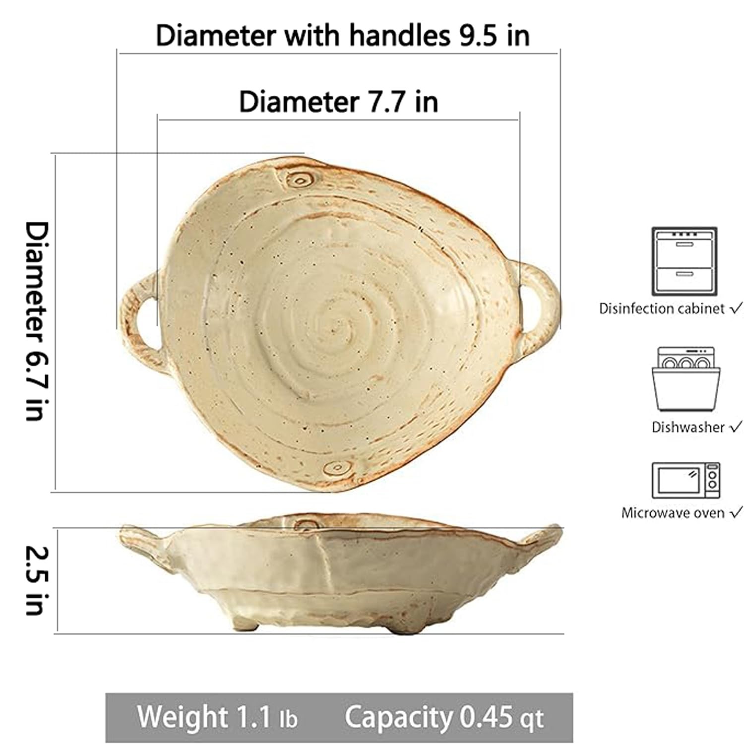 Free-Form Edge Small Ceramic Bowl with Handles, Distressed Style Glazed for F... gallery