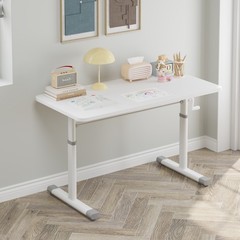 White Hand-cranked Computer Desk Study Table Height Adjustable Home Office