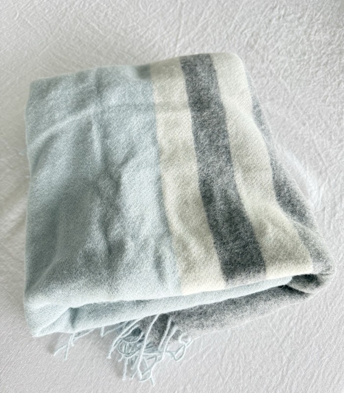 Alicia Adams Alpaca Striped Throw Blanket Pale Blue Gray Cream Alpaca Wool Blend gallery