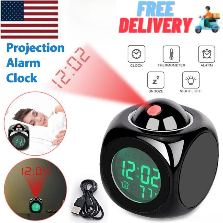 LED Projection Alarm Clock Digital LCD Display Voice Talking Weather Snooze USB gallery