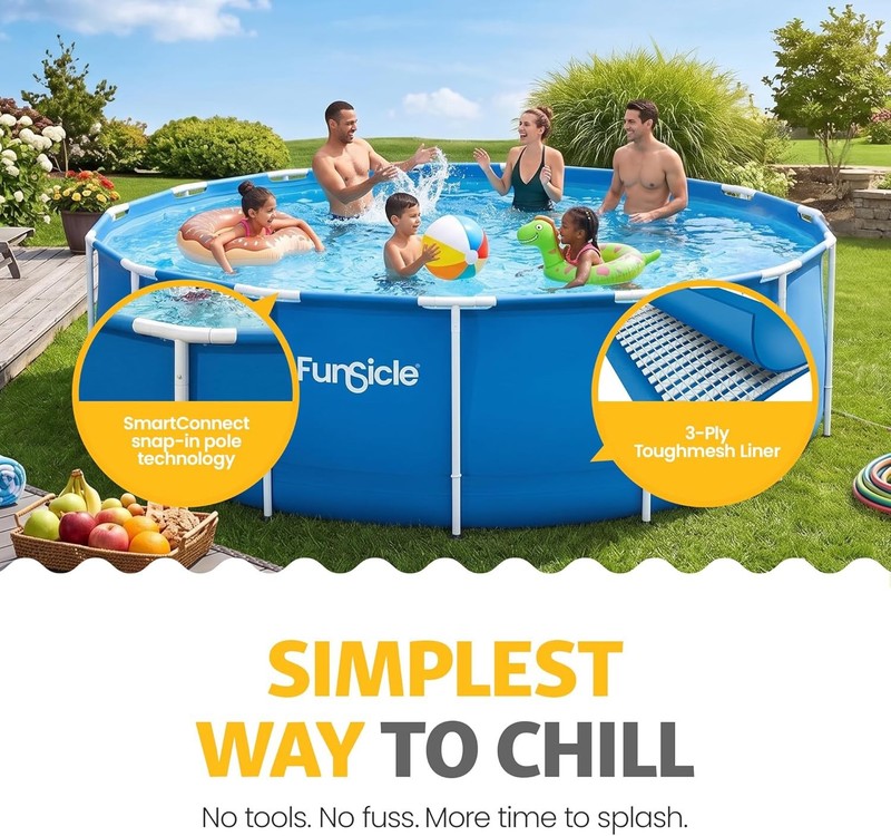 Above Ground Pool, 15ft x 48in Activity Round, Outdoor w/ Repair Patch gallery