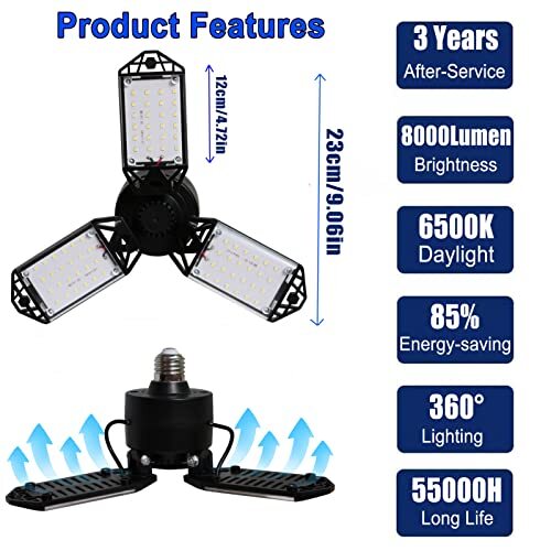 Strong Triburst Multi-Directional 8000 Lumen Super Bright LED Garage Light Defo gallery