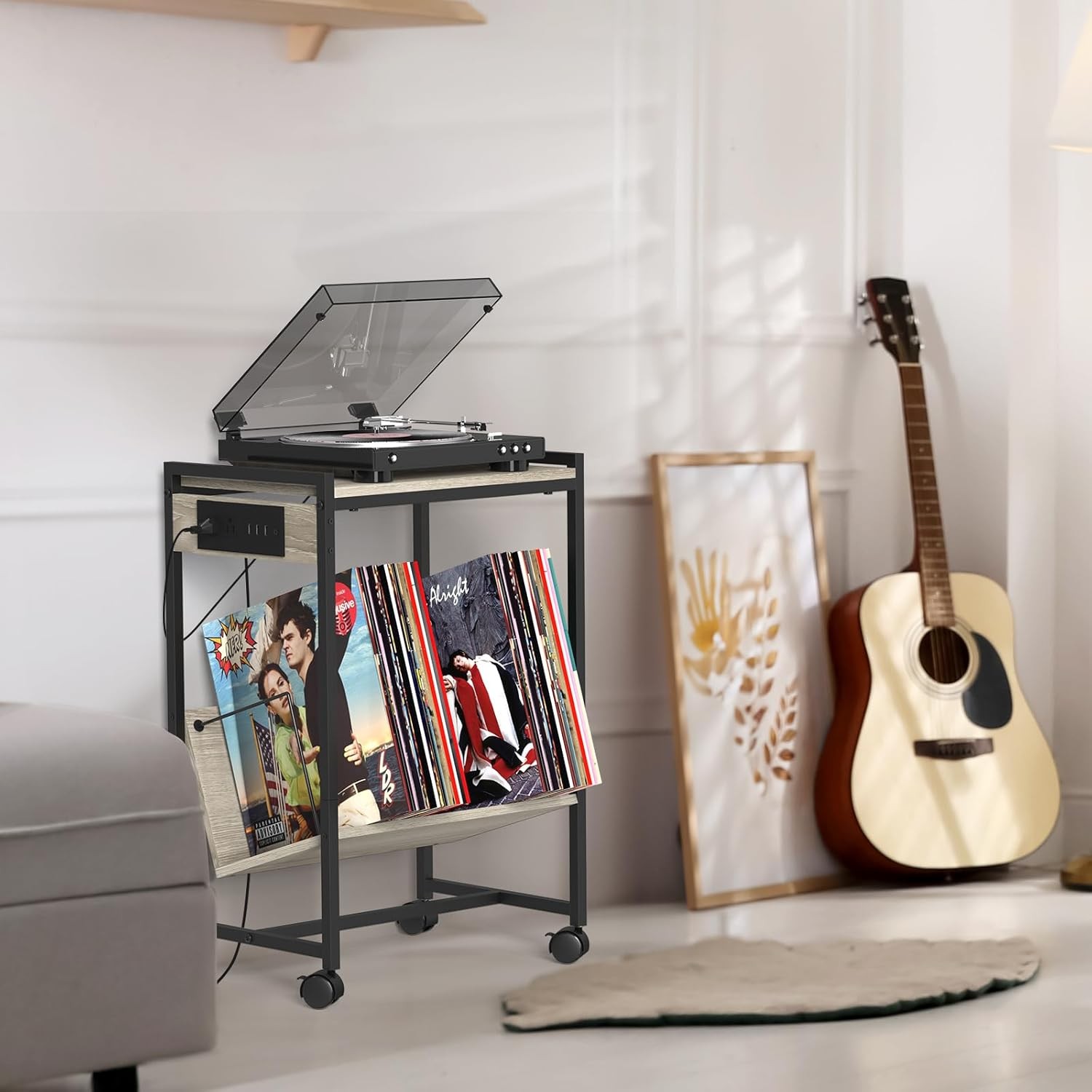 2-Tier Mobile Printer Cart Printer Shelf Charging Station Rolling Printer Table gallery
