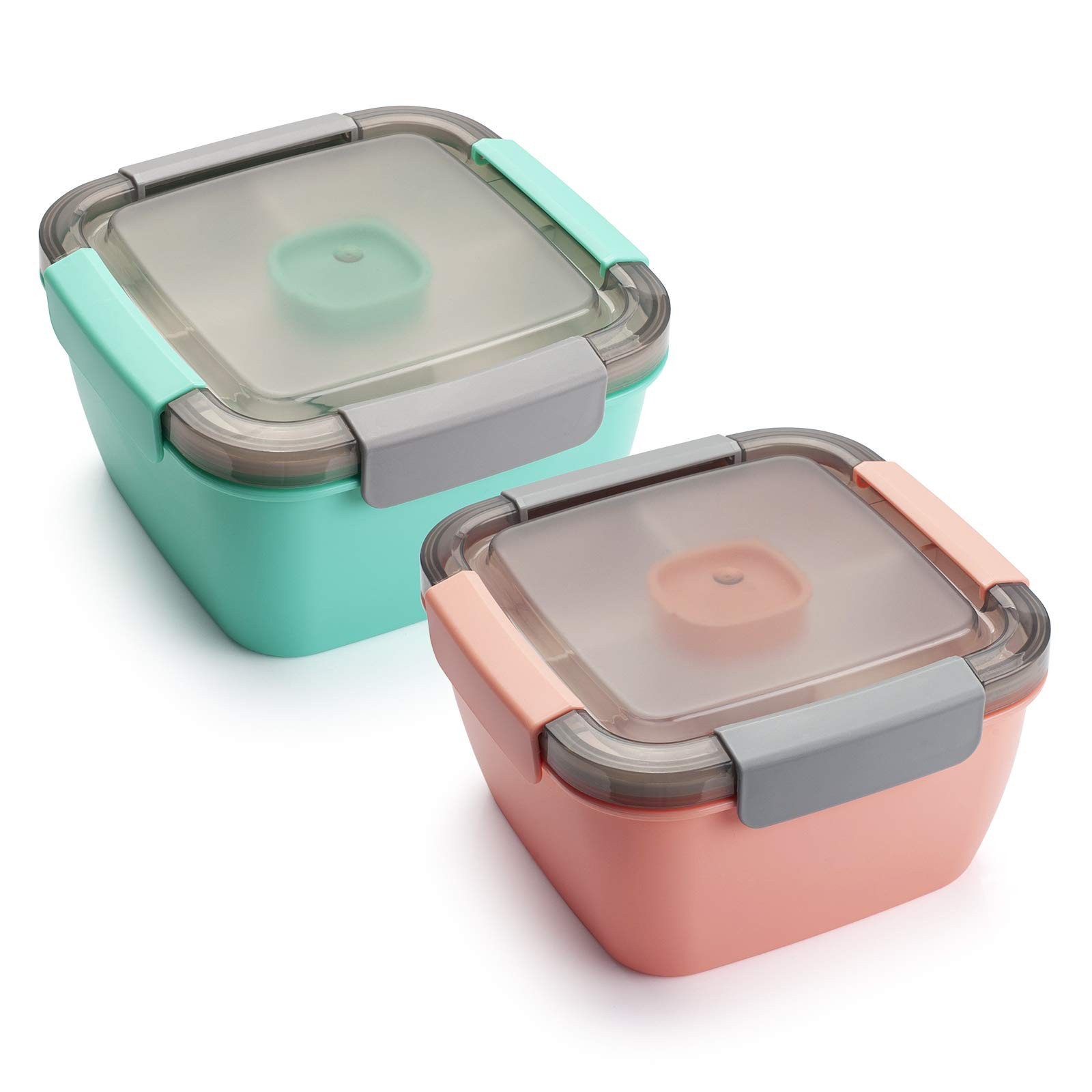 Freshmage Salad Lunch Containers To Go, 2 Pack 52-oz Bowls with 3 Compartment... gallery