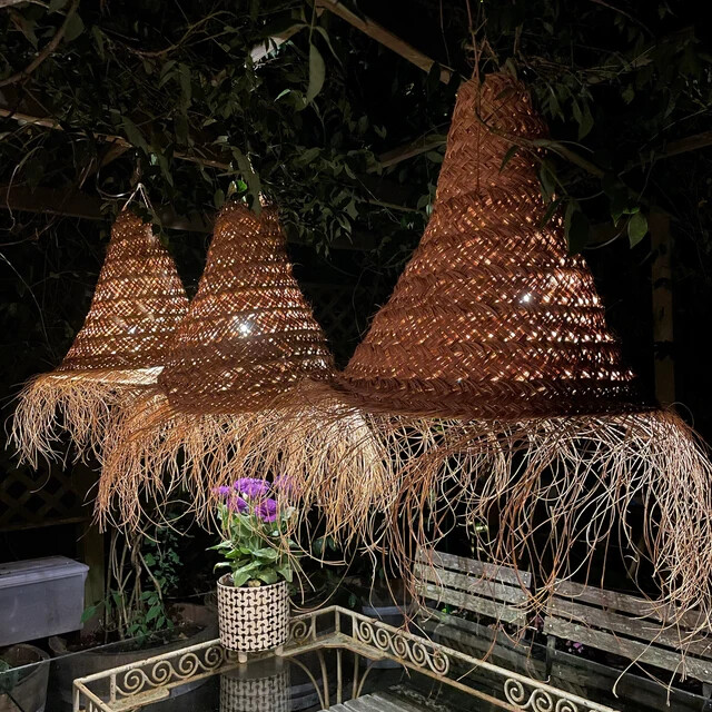 Suspension Moroccan cone shape in doum braided natural fibers - handmade boho gallery