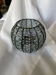 Beaded Teal Light Or Votive Candle Holder Features Metal Casing W/ Green/ Blue