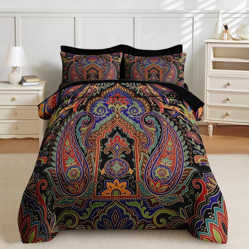 Nesker 7-Piece Comforter Set: Paisley Boho Bedding - Groovy Vibes Only! gallery