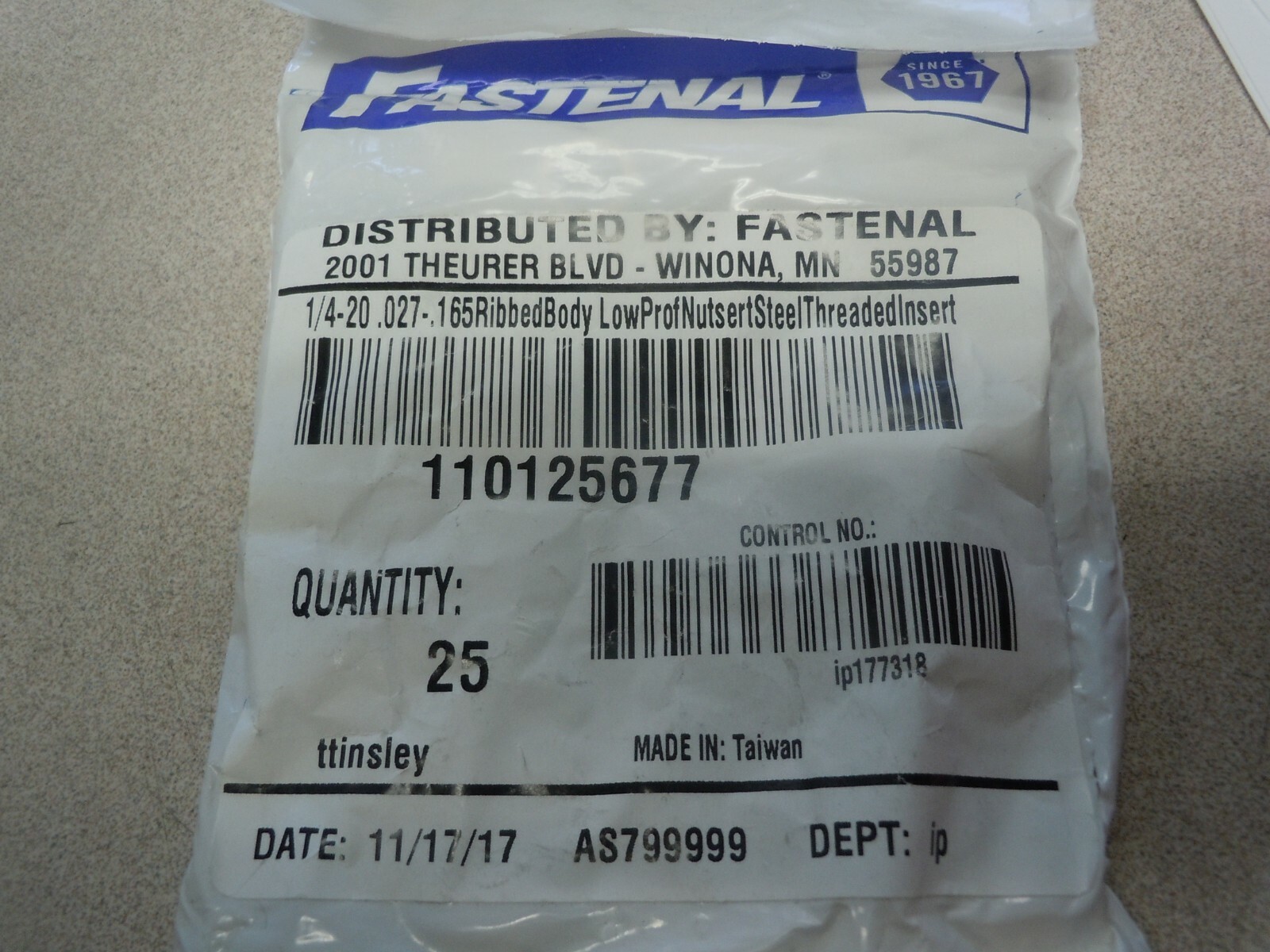 (25pcs)1/4-20 .027-.165 Ribbed Body Low Profile Nutsert Steel Threaded Insert gallery