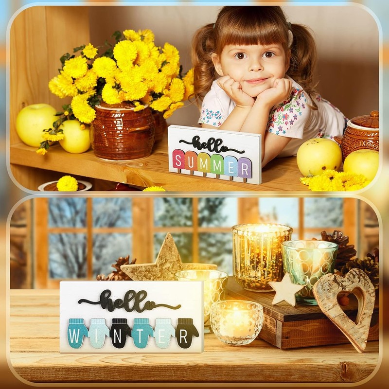 Roowest 5 Pcs Hello Spring Interchangeable Sign Seasonal Sign Summer Fall Winter gallery