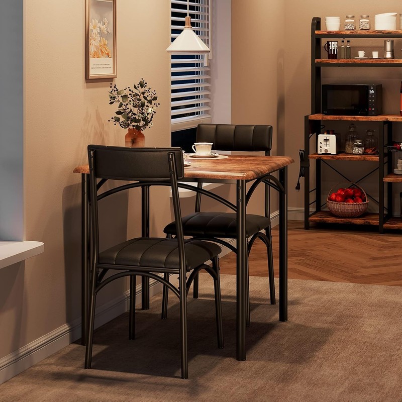 3PCS Dining Set Table and 2 Upholstered Chairs Wood Top for Small Space Kitchen gallery