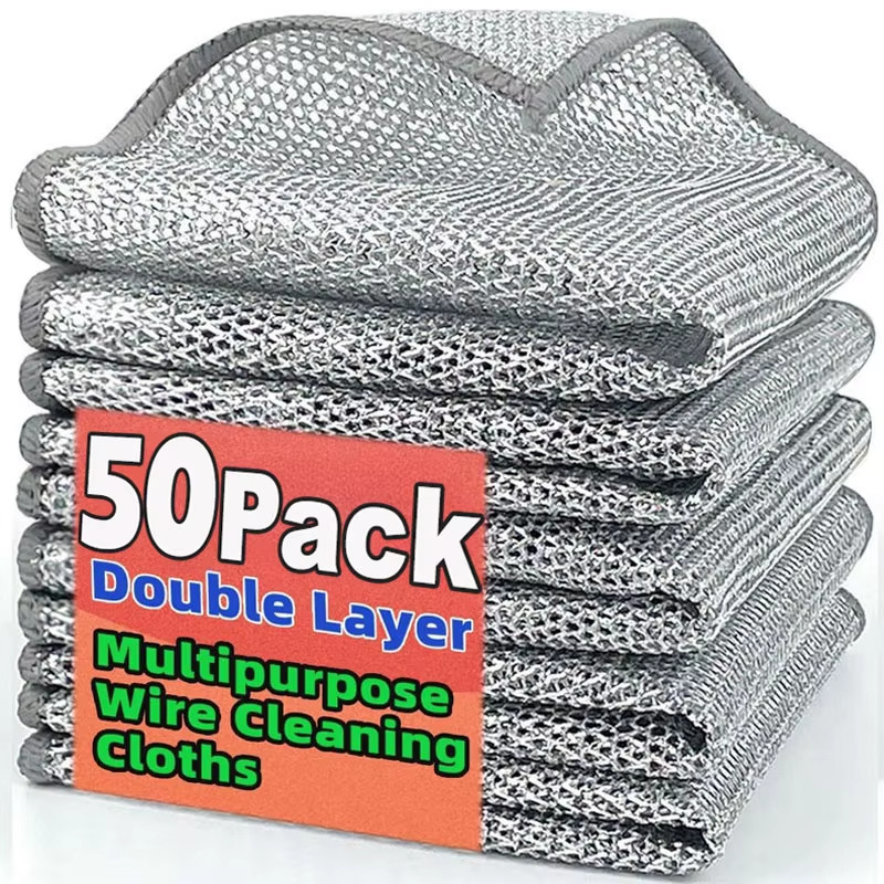 1/50Pcs Magic Dishcloth Silver Wire Cleaning Kitchen Cloth Thickened Microfiber gallery