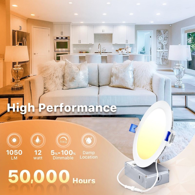 6-Inch Recessed 3CCT Dimmable LED Slim Panel Lights 12/24/36/48-Pack 12W 1080LM gallery