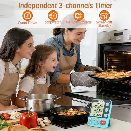 Digital Dual Triple Kitchen Timer, 3 Channels Magnetic Countdown YS318 Blue gallery