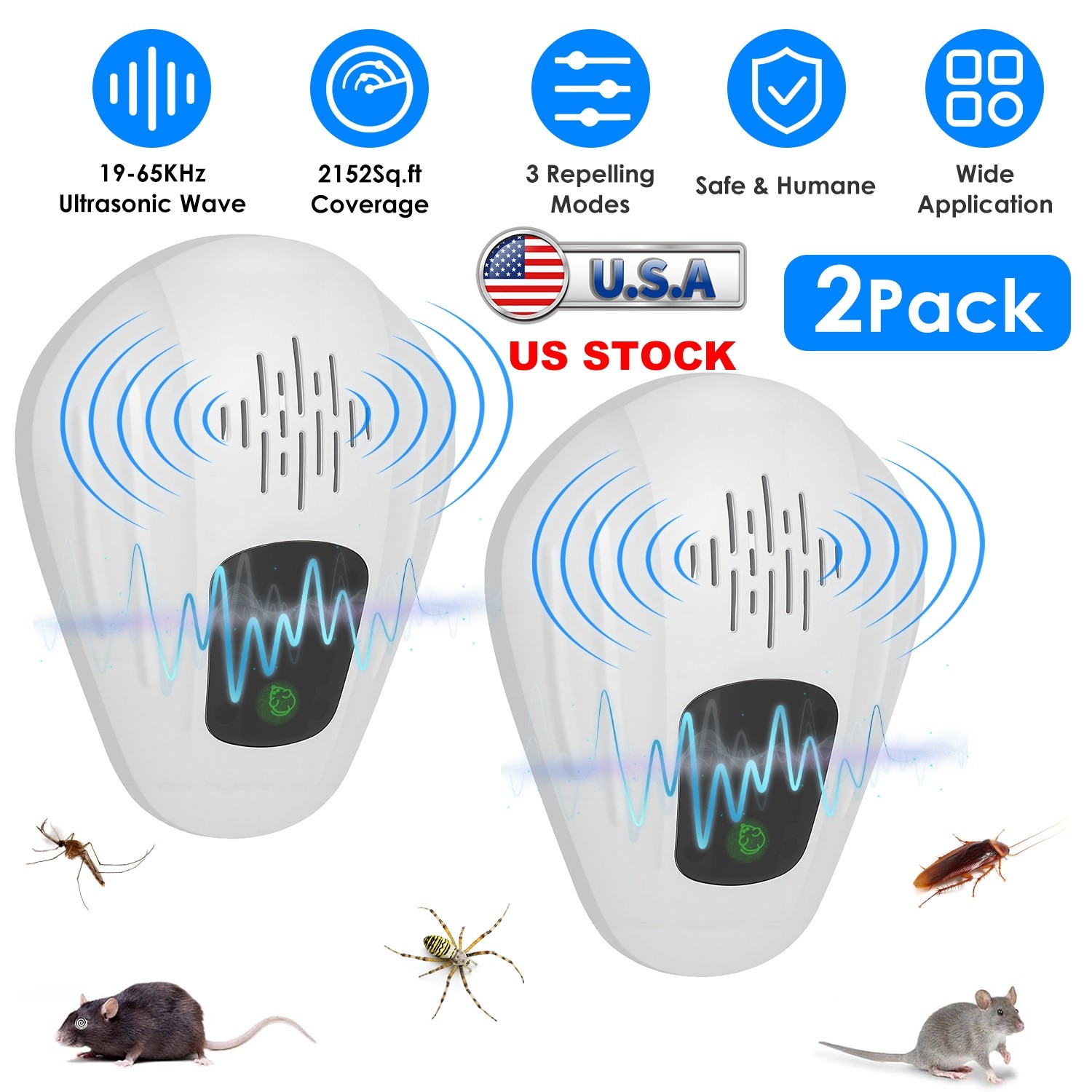 2Pack Plug In Ultrasonic Insect Repellent Indoor for Mosquitoes Cockroaches Rats gallery