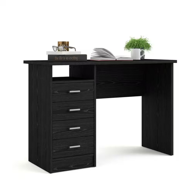 44 In. Rectangular Black Woodgrain 4 Drawer Writing Desk with Built-In Storage gallery