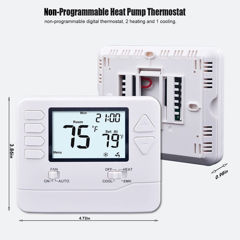 H721 Non-Programmable Heat Pump Thermostat, 2 Heat/1 Cool, with 4.5 sq. Inch Dis gallery
