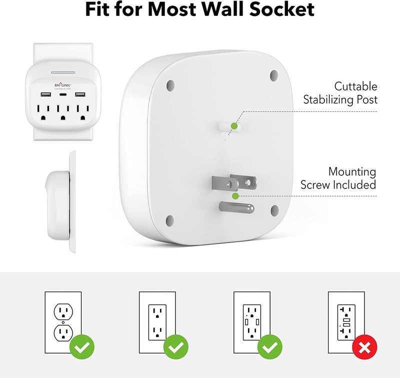 Multi Plug Outlet Extender With USB C, 3 Outlets Surge Protector 600J Wall Plug gallery