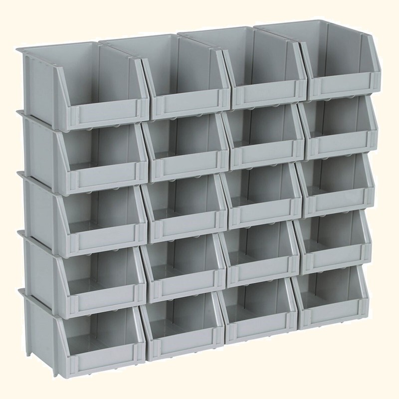 20 Bin Rail Mount Stackable Parts Storage Screws Bolts Nuts Organizer Shop Bins gallery