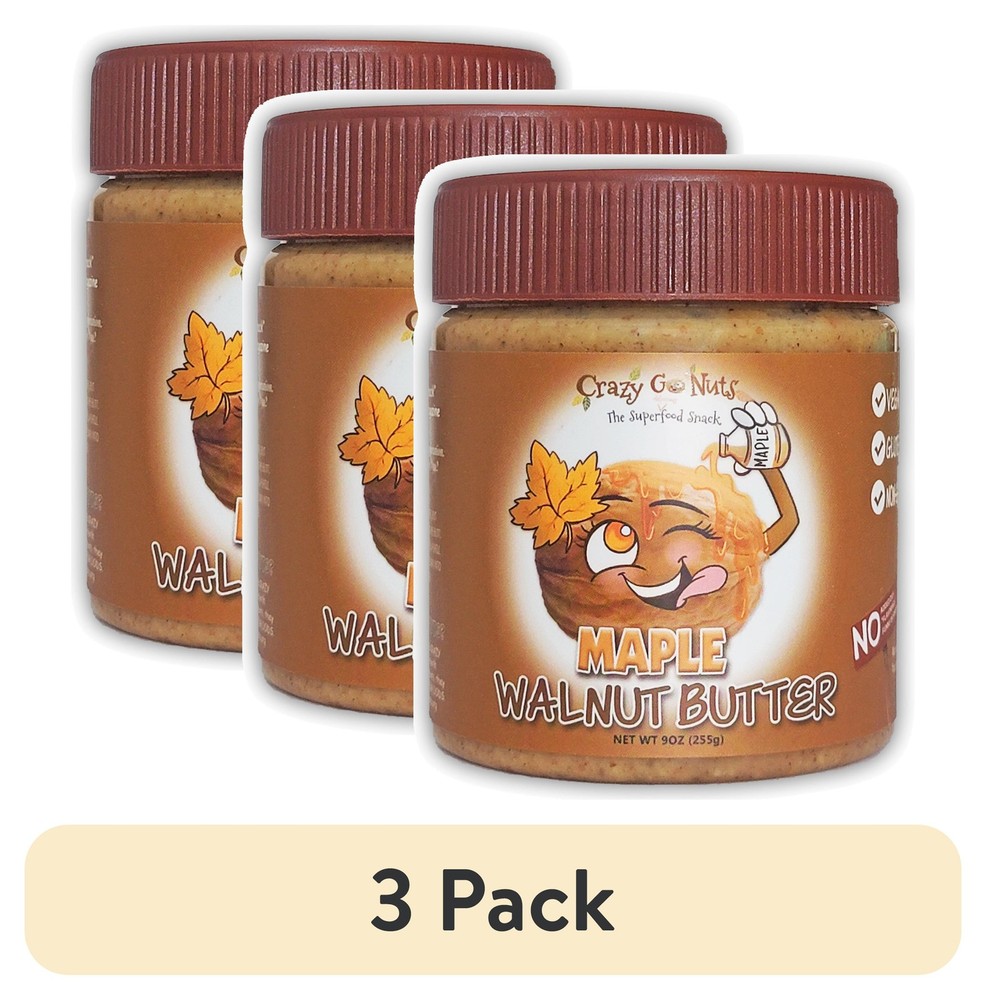 3 Pack Crazy Go Nuts Walnut Butter Maple, 9oz Keto Vegan Gluten Free