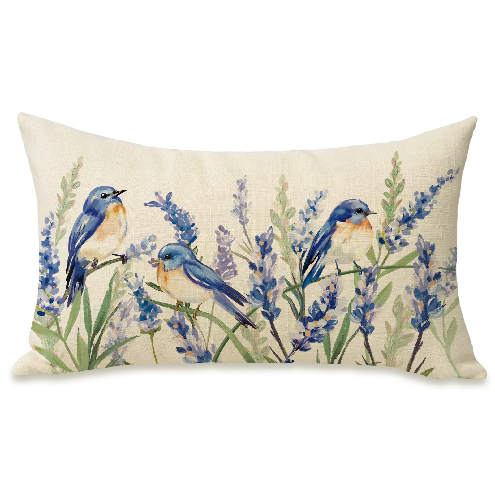 Spring Summer Bluebirds Lumbar Decorative Rectangle Pillow Cover 12 x 20, Wat... gallery