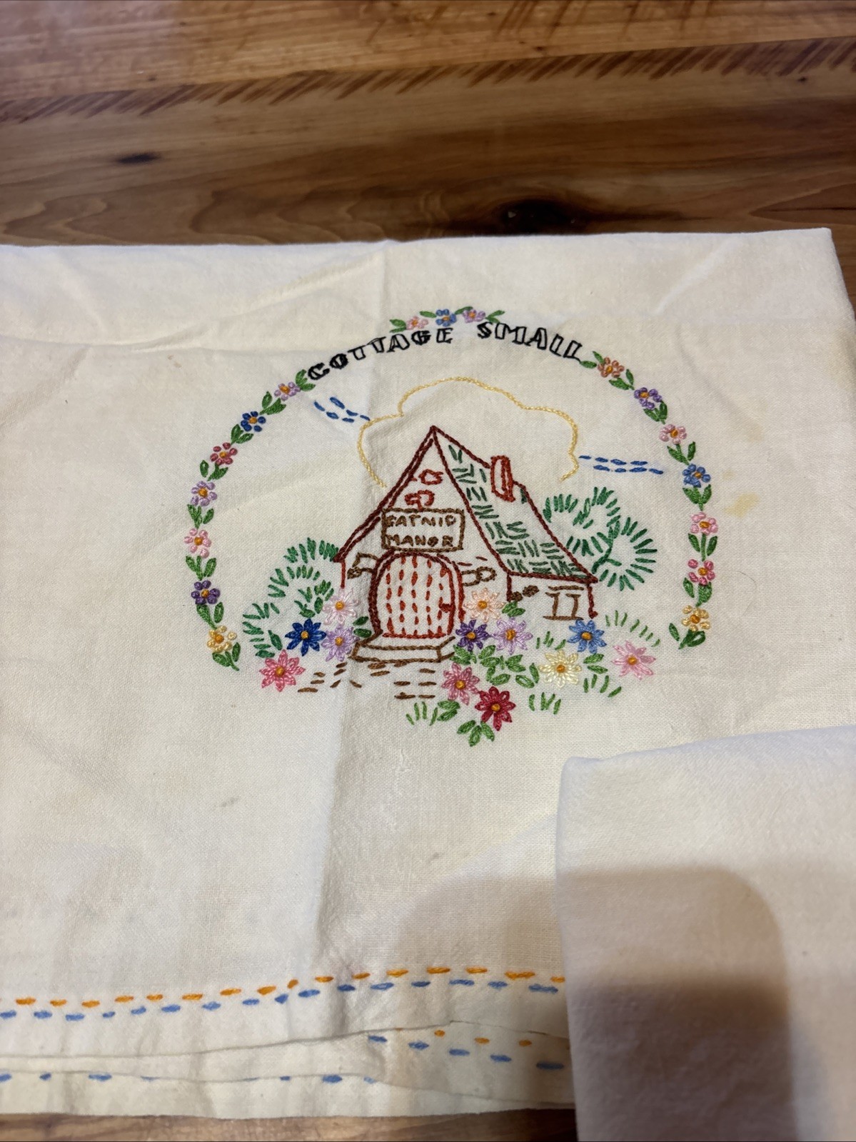 Vintage Catnip Manor and Teamwork Adorable Kitty Cat Embroidery 2 Tea Towels gallery