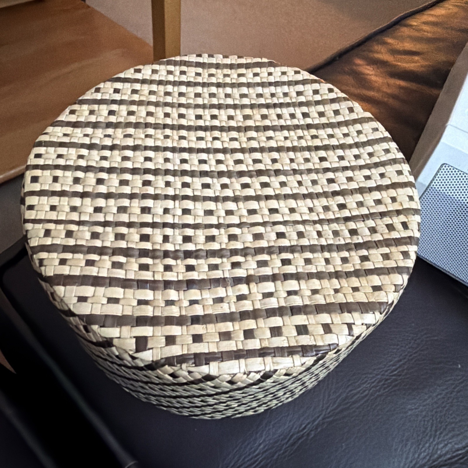 Palm Leaf Lidded Basket With Hand Weaved gallery