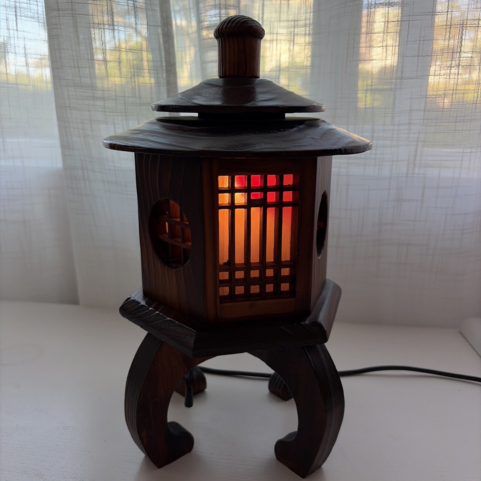 Korean Bedside Wood Lamp Handmade Bedroom Accent Light Asian Table Lantern gallery