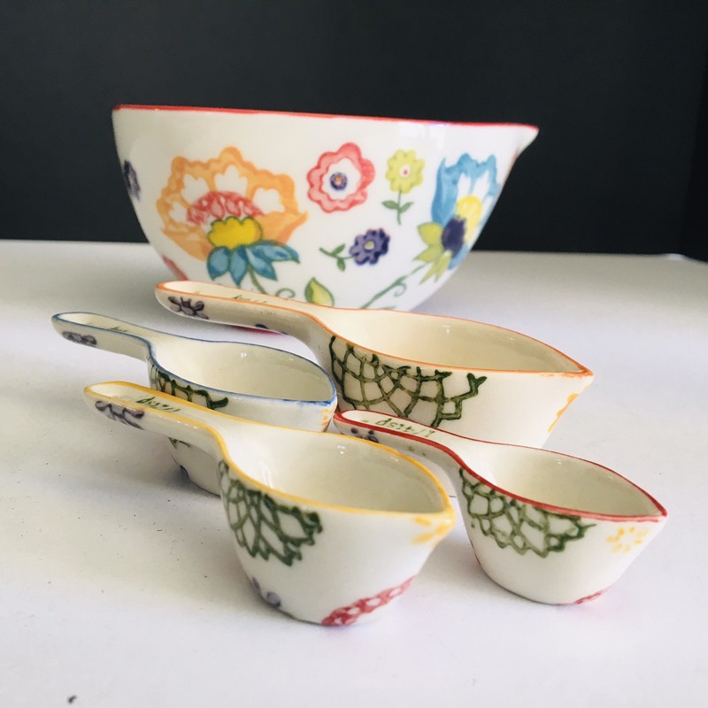 Pier 1 Stacking Ceramic Measuring Cups and Spoons Full Set 8 Pieces gallery