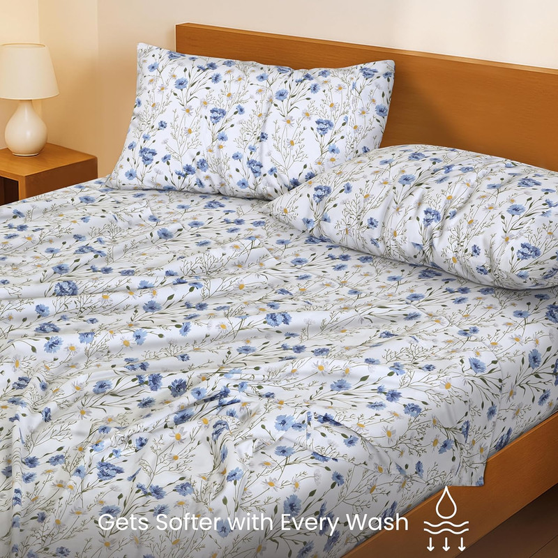 RUVANTI 100% Cotton Sheets Queen Size Set, 4 Pieces, Soft & Breathable Percale W gallery