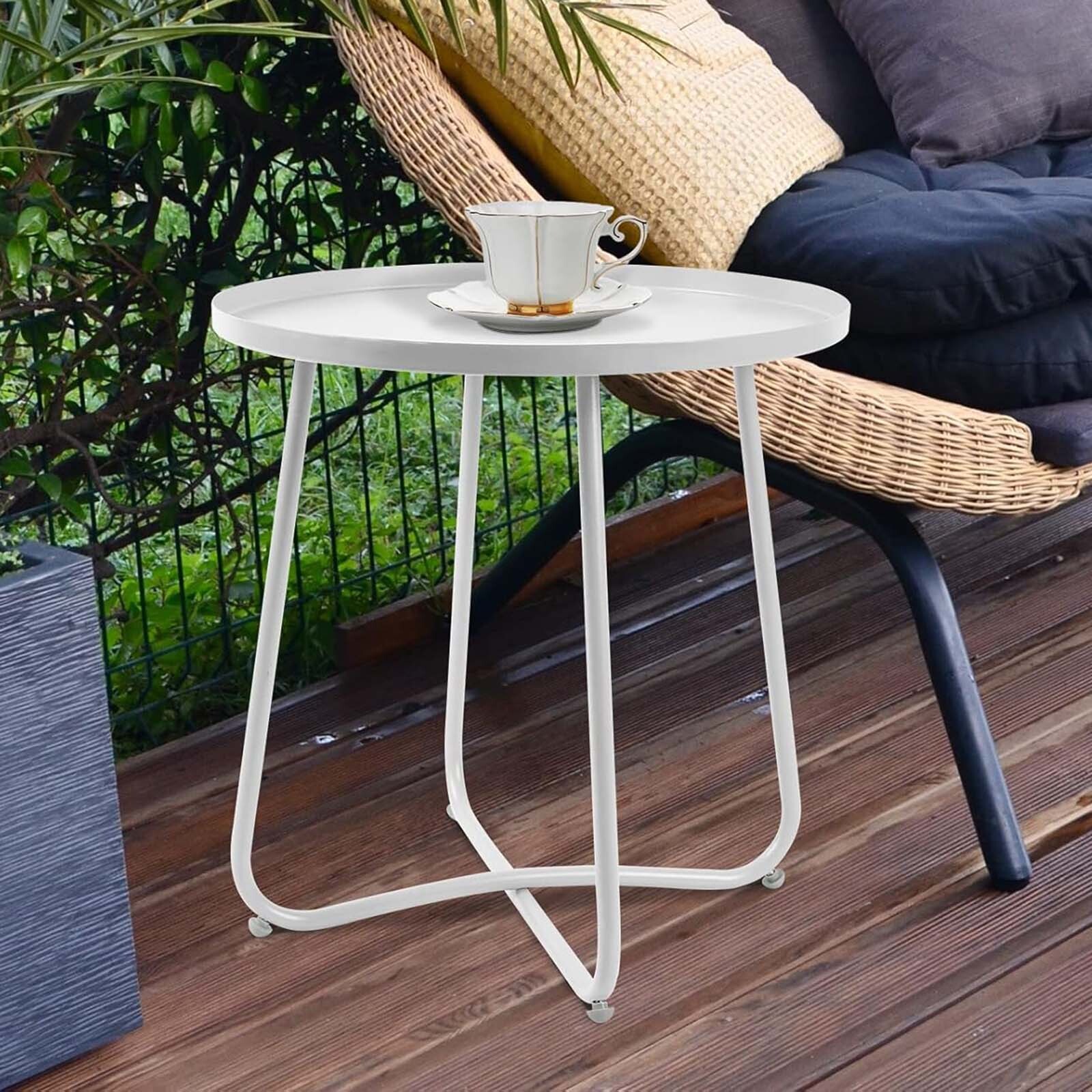 Patio Outdoor Side Tables Small Round Metal End Table Portable Indoor Garden gallery