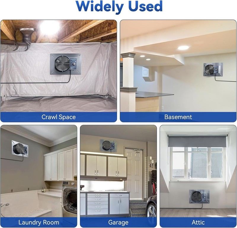 Abestorm 260CFM Crawl Space Ventilation Fan IP-55 Rated Vent Fan with Humidistat gallery