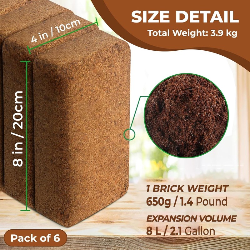 Compressed Coco Coir Bricks – 100% Organic, 650g x 6 Bricks – Expands to 8L Each gallery