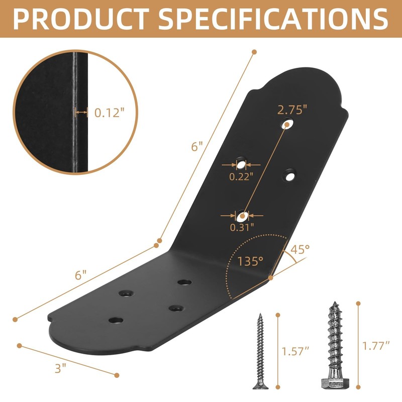 Inside Mount 45 Degree Angle Bracket, 6"x 5"x 3" Heavy Duty 45-Degree Connector gallery