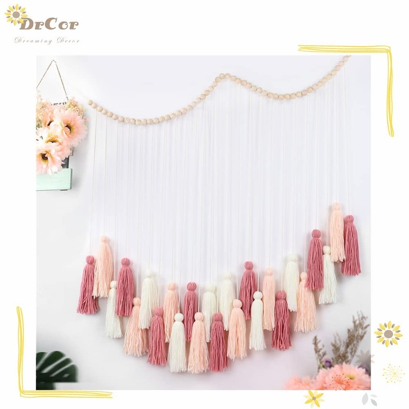 DrCor Blush Pink Boho Macrame Wall Hanging – Handmade Rose Gold Tassel Decor ... gallery