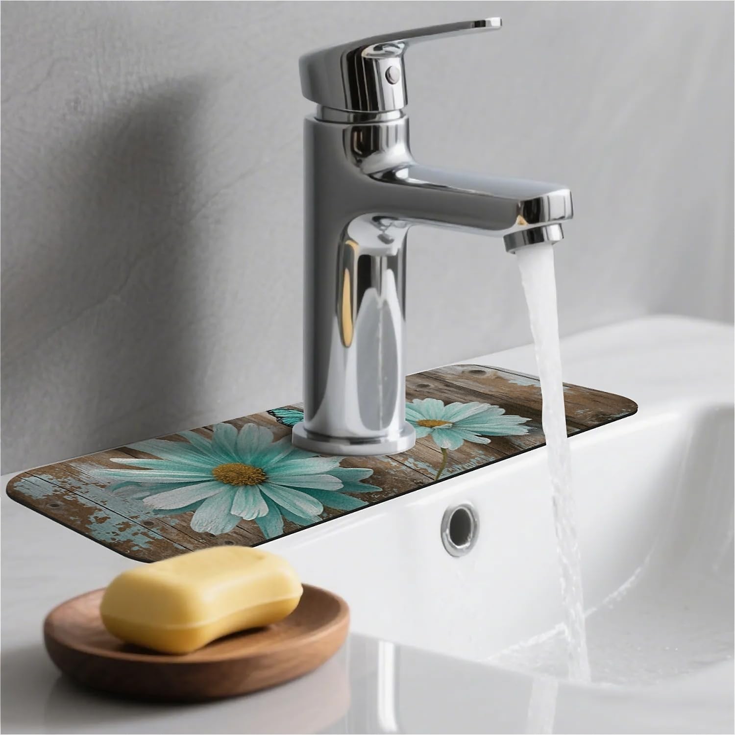 Kitchen Sink Splash Guard，Two turquoise daisies-1 Faucet Mat Sink Gadgets-Sup... gallery