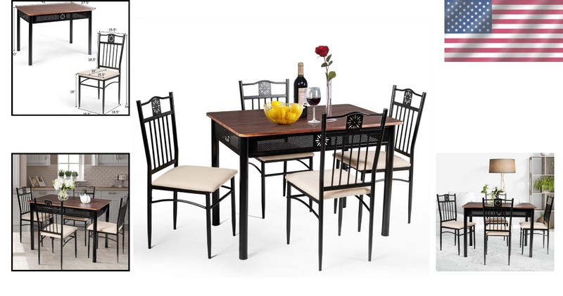 Sturdy Dining Table Set with Dark Brown Wood Top and Easy Assembly Instructions gallery