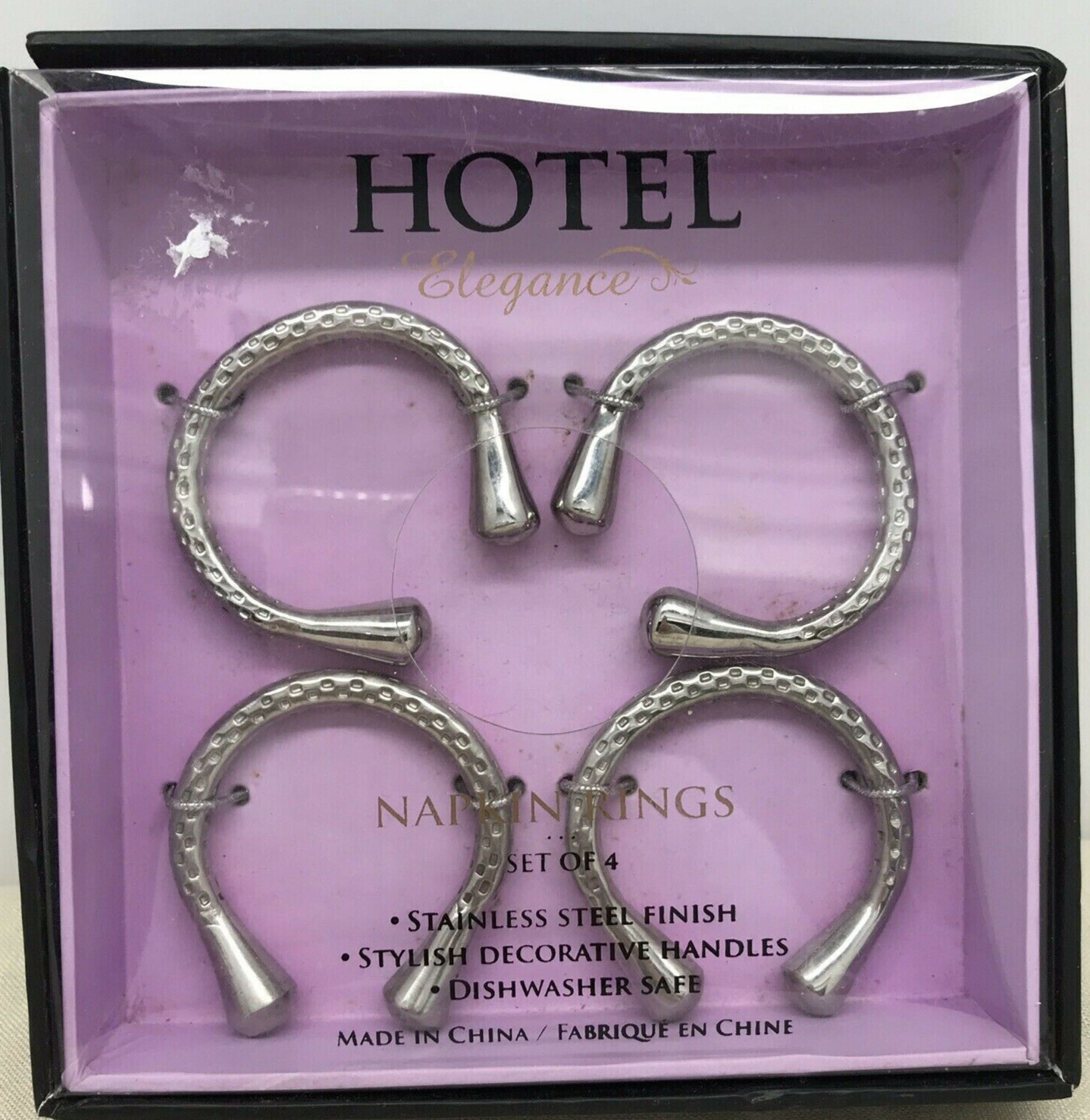 Hotel Elegance Stainless Steel Napkin Rings Set of 4 New In Box gallery