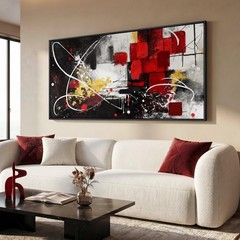 Extra Large Framed Red Black and White Abstract Wall Art for Living Room, Mod…