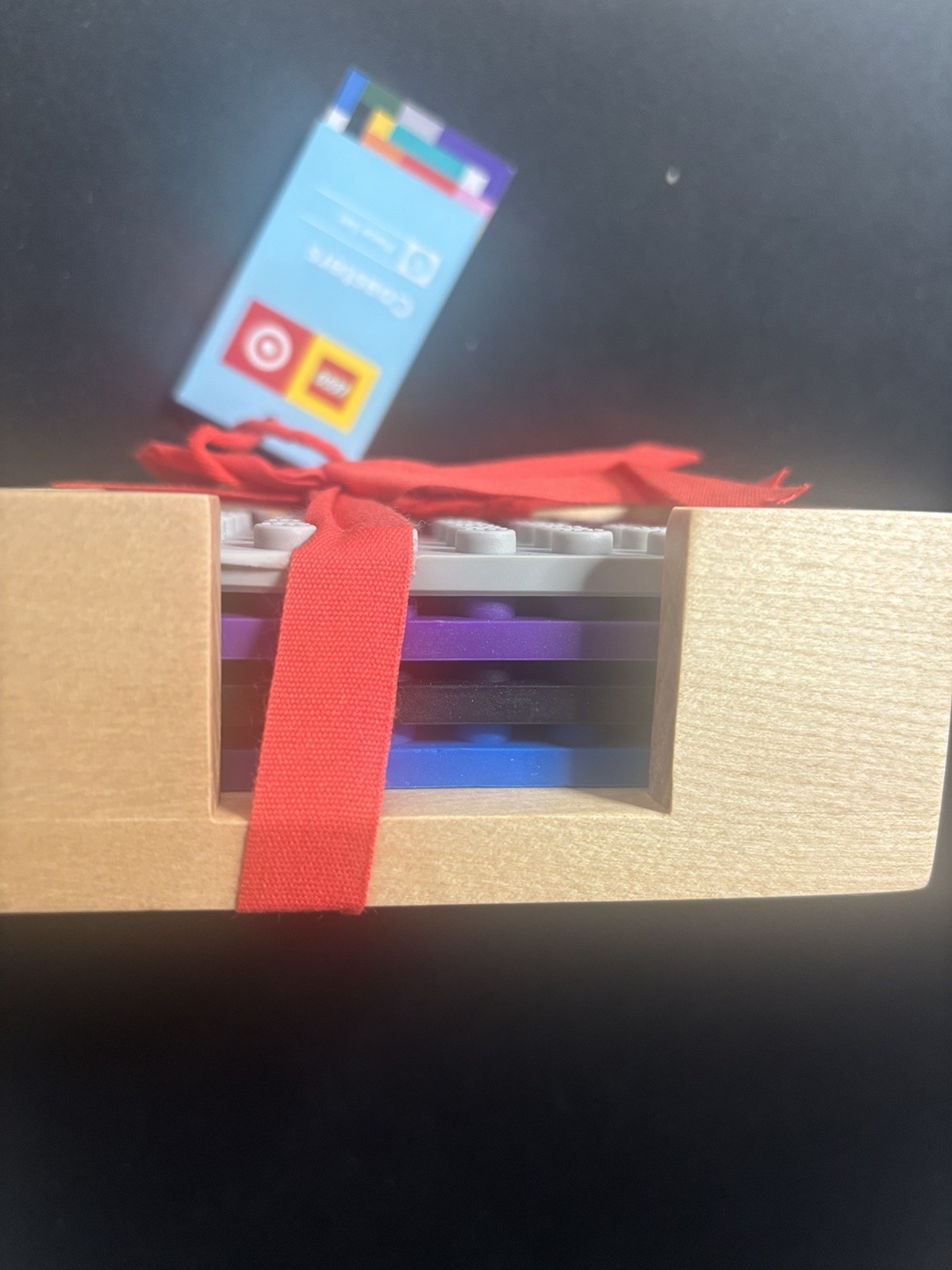 Target x Lego Rubber Table Coasters Wooden Holder Purple Blue Black Gray 4 Set gallery