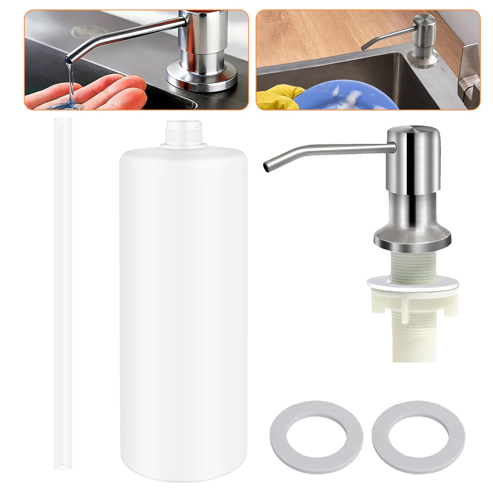 300ML Stainless Steel Soap Dispenser Kitchen Sink Bath Hands Liquid Pump Bottle gallery
